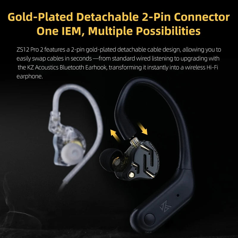 KZ ZS12 PRO 2 1DD+5BA  Flagship-Grade Super Linear Hybrid Wired Headphones 3.5mm/typec Detachable Cable HIFI Gaming Headest