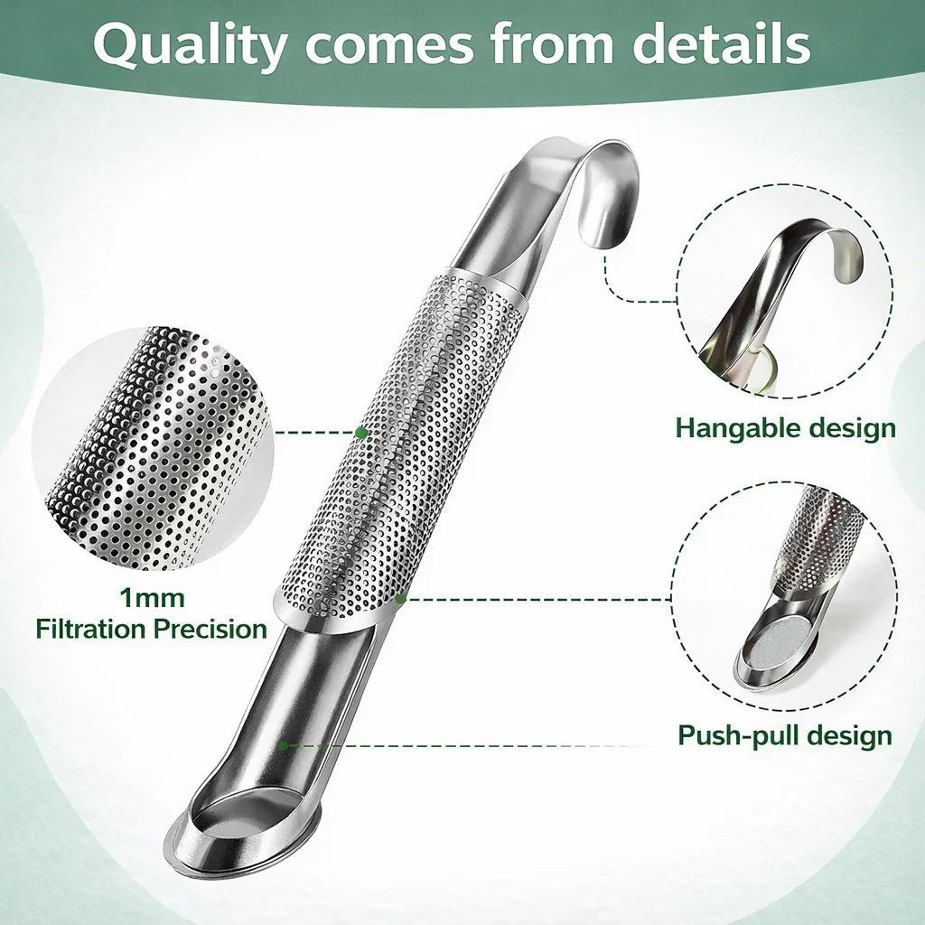 Portable Stainless Steel Tea Maker Brewer with Long Handle Tea Spoon Filter Creative Piping Design for Home Use