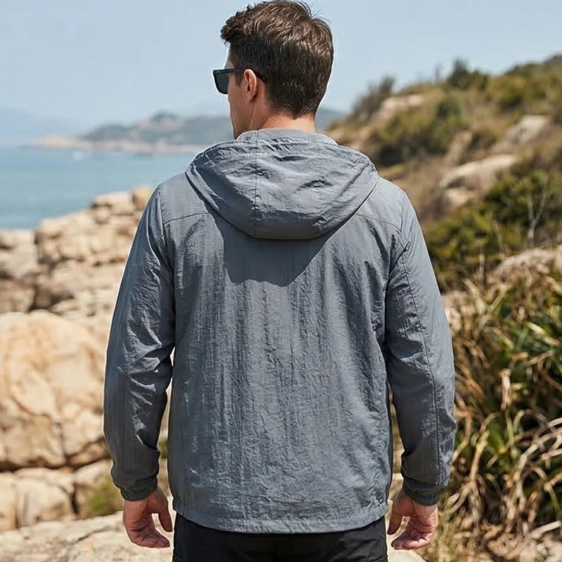 New Men's Summer Sun Protection Jacket Lightweight Skin-Friendly and Breathable UV Protection Men's Fishing Sun Shirt (Ice Silk)