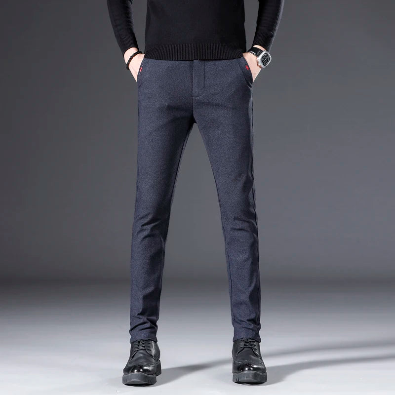 Men's Fashionable Dress Pants All-Season Cotton Blend Chino Trousers Korean Style Slim Fit Business Pants for Office Street