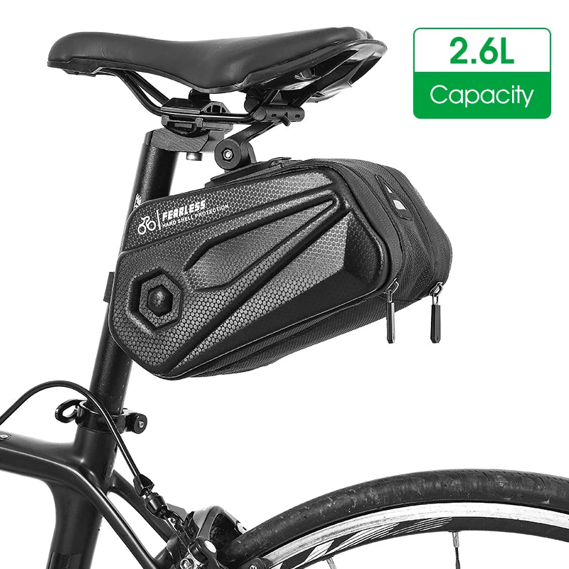 WEST BIKING Bicycle Tail Bag 2.6L Capacity Reflective Cycling Saddle Bag Waterproof Hard Shell Pouch MTB Road Bike Accessories