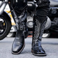 Men High Top Boots PU Low Heel Fashionable Retro Embroidery Classic Western Denim Men Boots