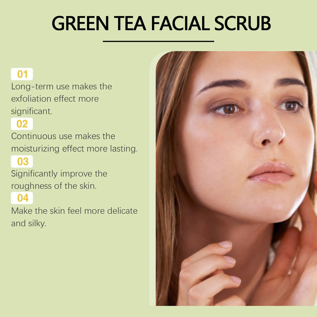 Green Tea Facial Scrub: Cleanses Pores Moisturizes Gently Exfoliates Enhances Skin Radiance, And Deeply Nourishes Facial Skin