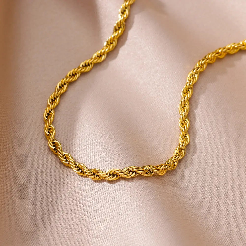 Punk Vintage Twist Rope Chain Anklets for Women Men Gold Color Adjustable Stainless Steel Anklet Jewelry Accessories Gifts 2024