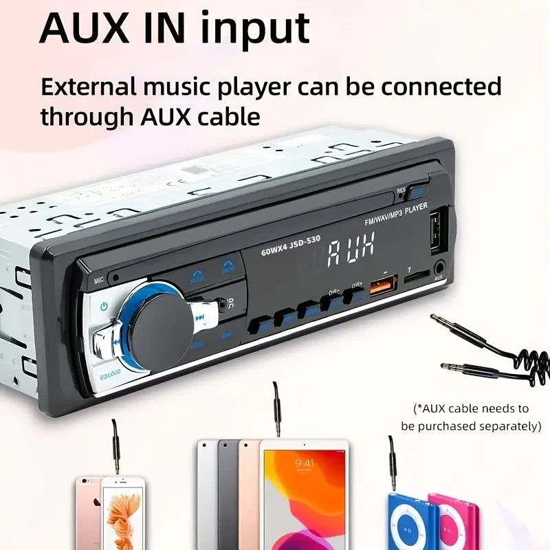 [CAR Stereo] Universal 1Din Car MP3 Player BT Wireless Link Wireless SWC USB Fast Charger TF/AUX/FM Radio & Time Display