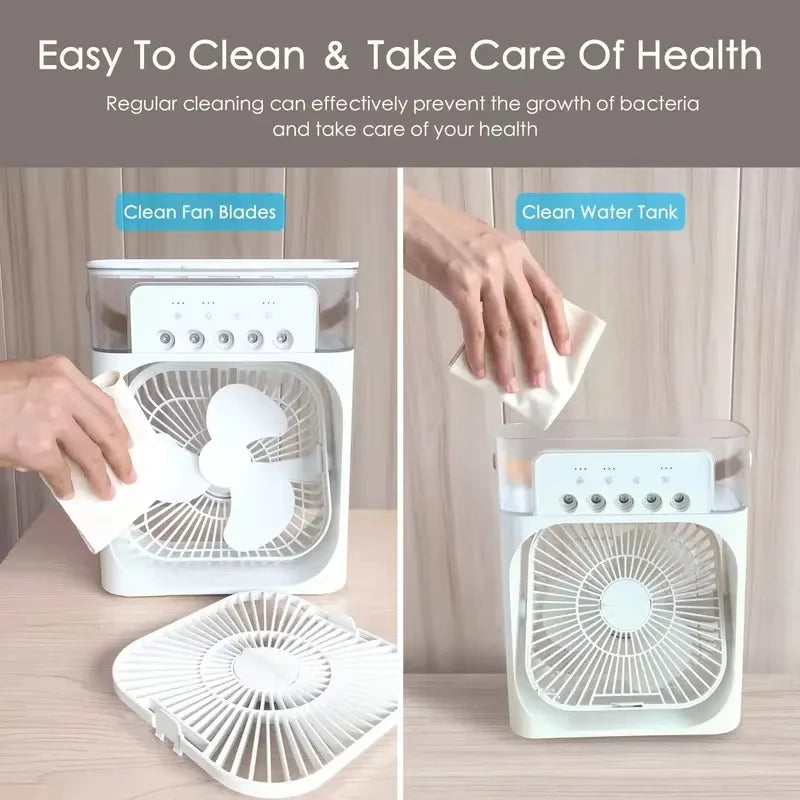 New 3 In 1 Fan AIr Conditioner Household Small Air Cooler LED Night Light Portable Humidifier Air Adjustment Fan Office Home Fan