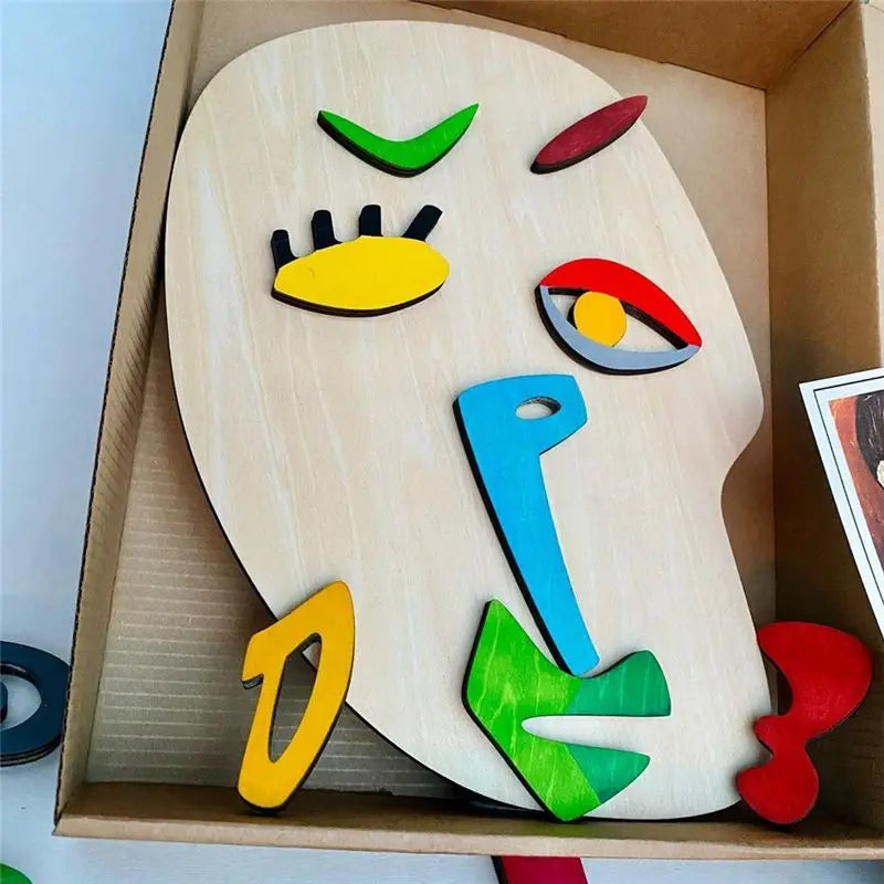 BAAU Wooden Montessori Puzzles, 26 Part Picasso Modern Art Puzzle, Colored Face Art Educational Stem -Wooden Toddler Easy In