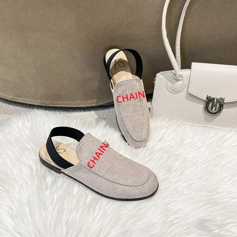 Rear elastic belt half slippers women summer wear Muller shoes 2023 new flat sandals