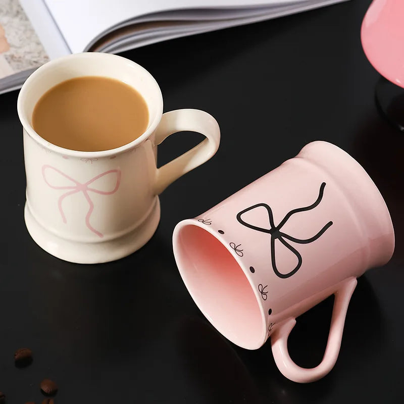 Ceramic Bow Mug for Office Home Milk Breakfast Coffee Cup Women Couple Birthday Gift Souvenir