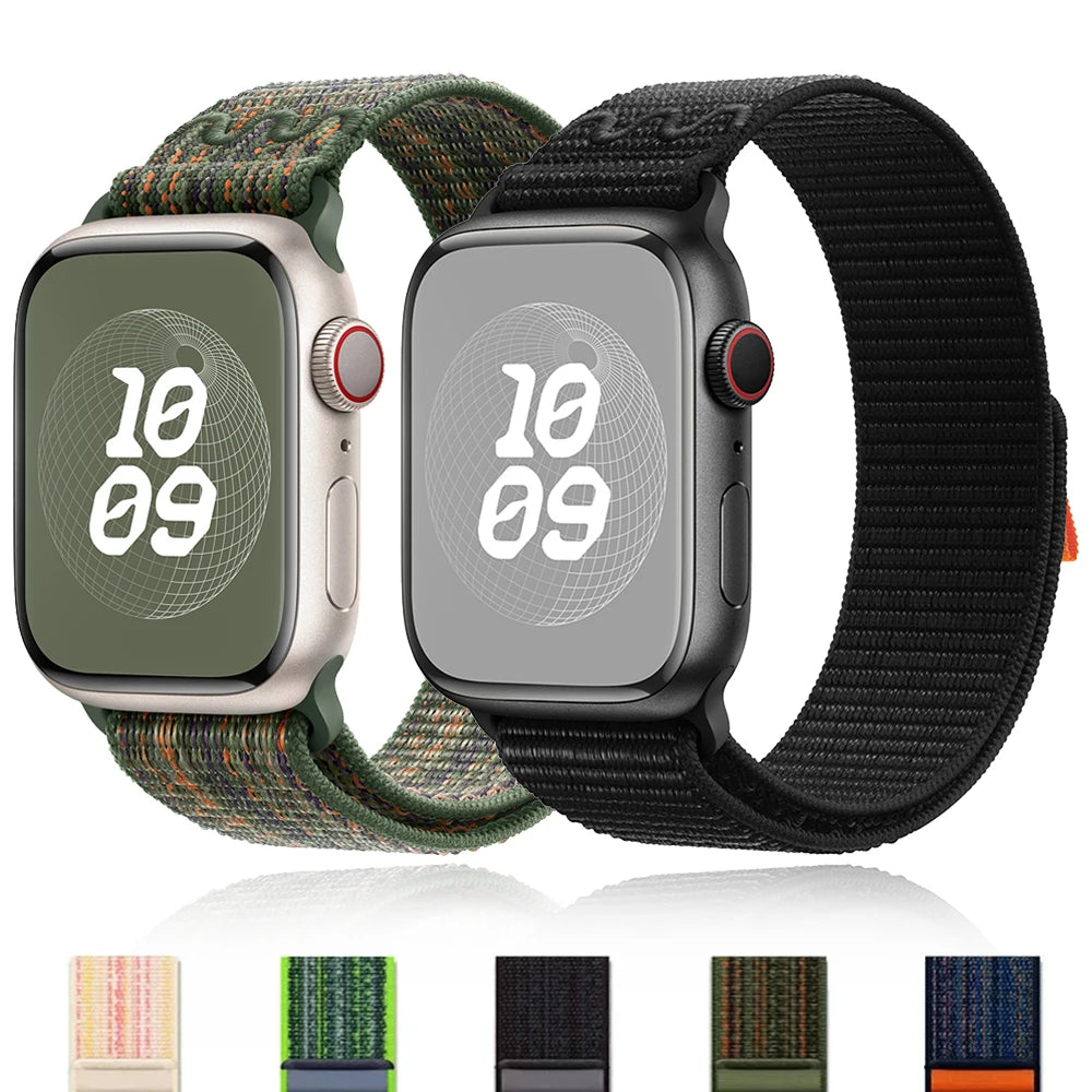 Nylon Loop Sport Strap For Apple Watch Band Ultra 49mm 45mm 40/44mm 41mm 38/42mm Bracelet For Nike iWatch 9 8 7 6 5 SE Watchband