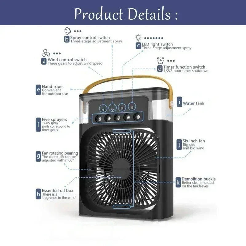 2026 New 3 In 1 Fan Air Conditioner Mini Cooler LED Night Light Humidifier Office Home Fan
