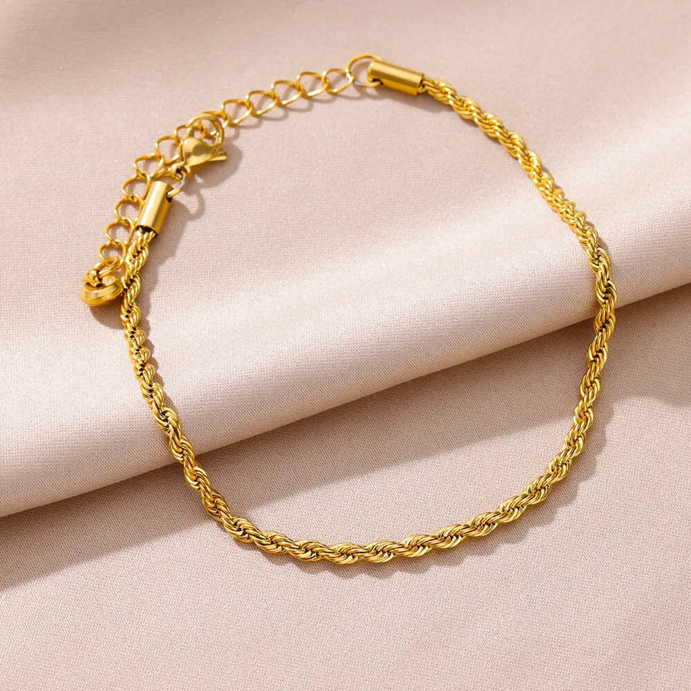 Punk Vintage Twist Rope Chain Anklets for Women Men Gold Color Adjustable Stainless Steel Anklet Jewelry Accessories Gifts 2024