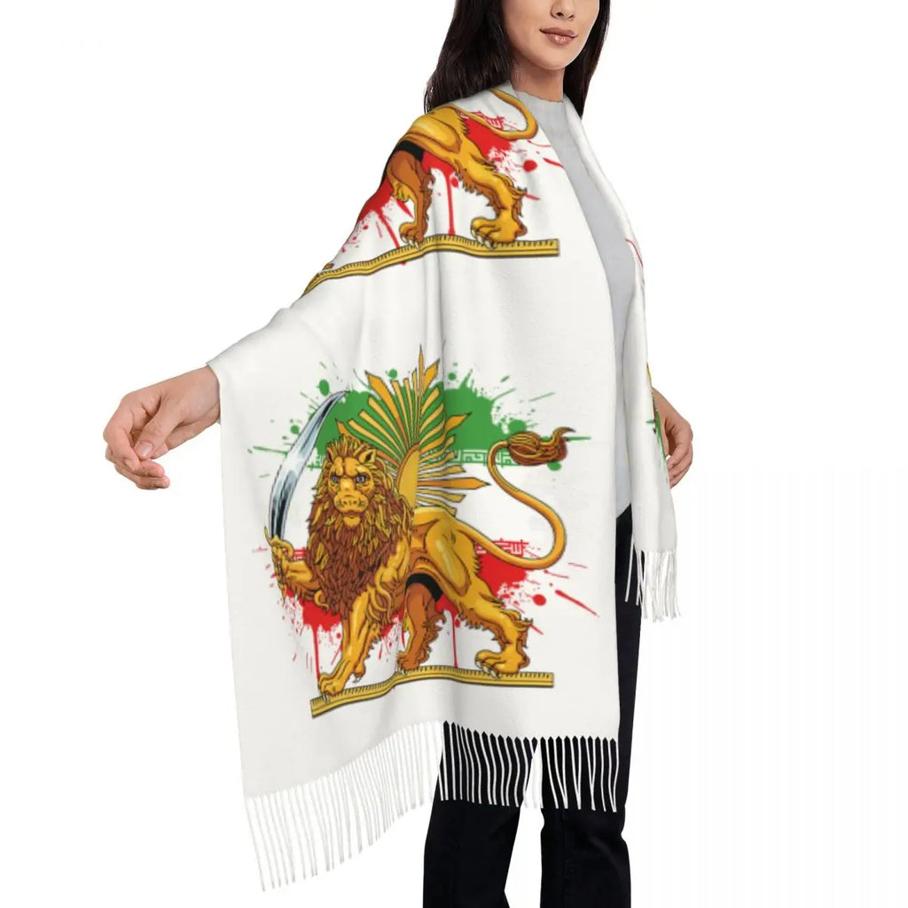 Shir O Khorshid Persia Lion And Sun Iran Persian Scarf Outdoor Shawls and Wrap with Tassel Popular Head Scarves Autumn Bufanda