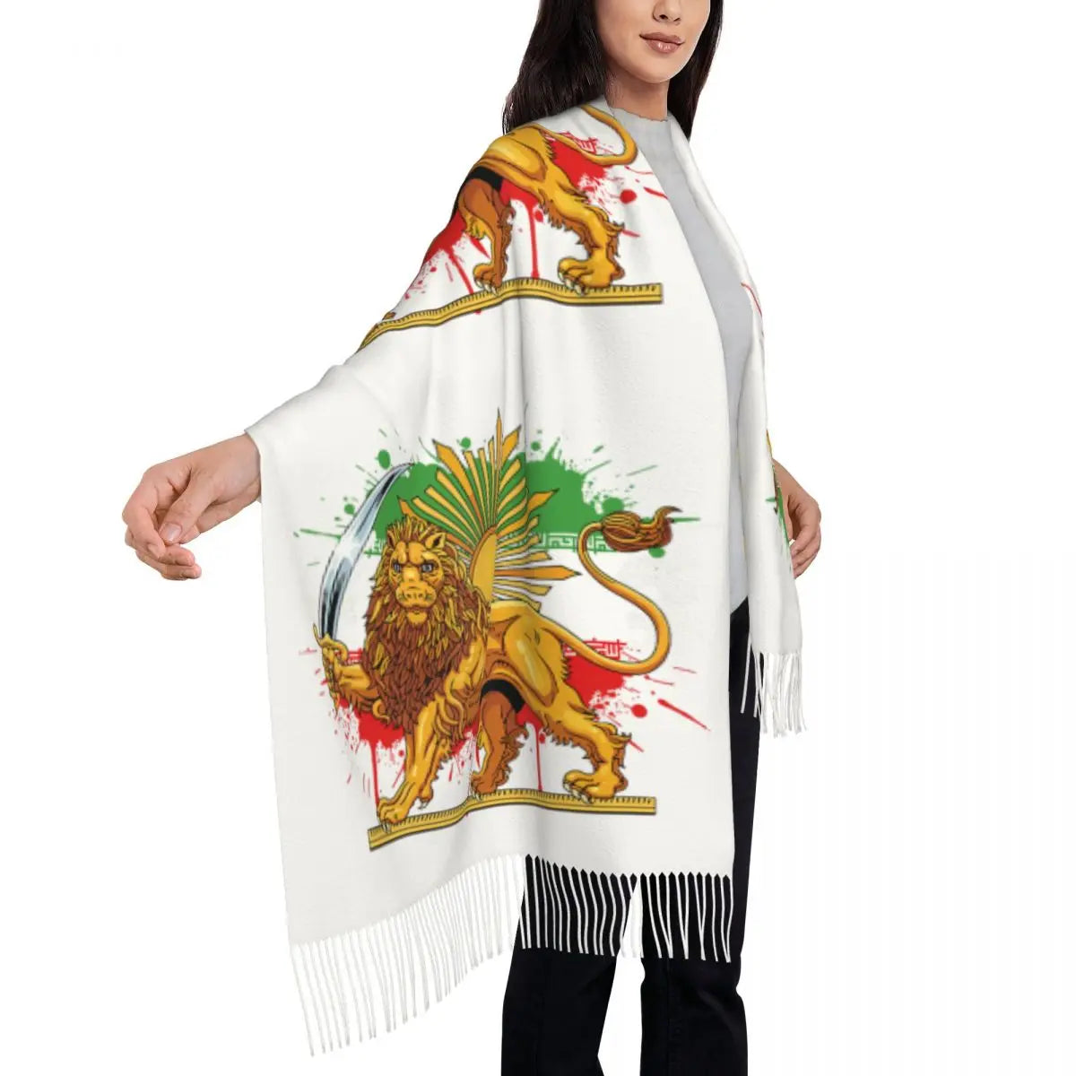 Shir O Khorshid Persia Lion And Sun Iran Persian Scarf Outdoor Shawls and Wrap with Tassel Popular Head Scarves Autumn Bufanda