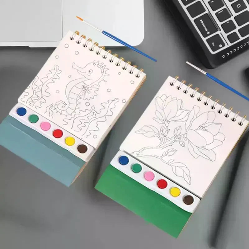 DIY Watercolor Painting Workbook; Inbuilt Paint and Stand-Alone Desktop Decor- Crafting Set