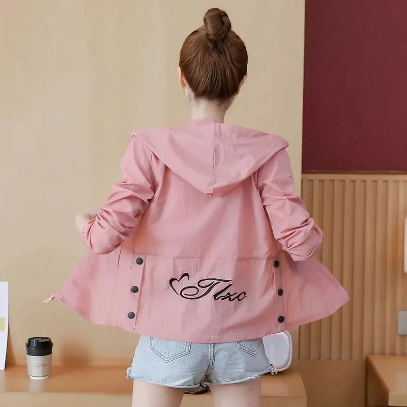 Summer Women's Jacket 2023 New Korean Long Sleeve Thin Coat Hooded Jacket Sun Protection Cardigan Outerwear