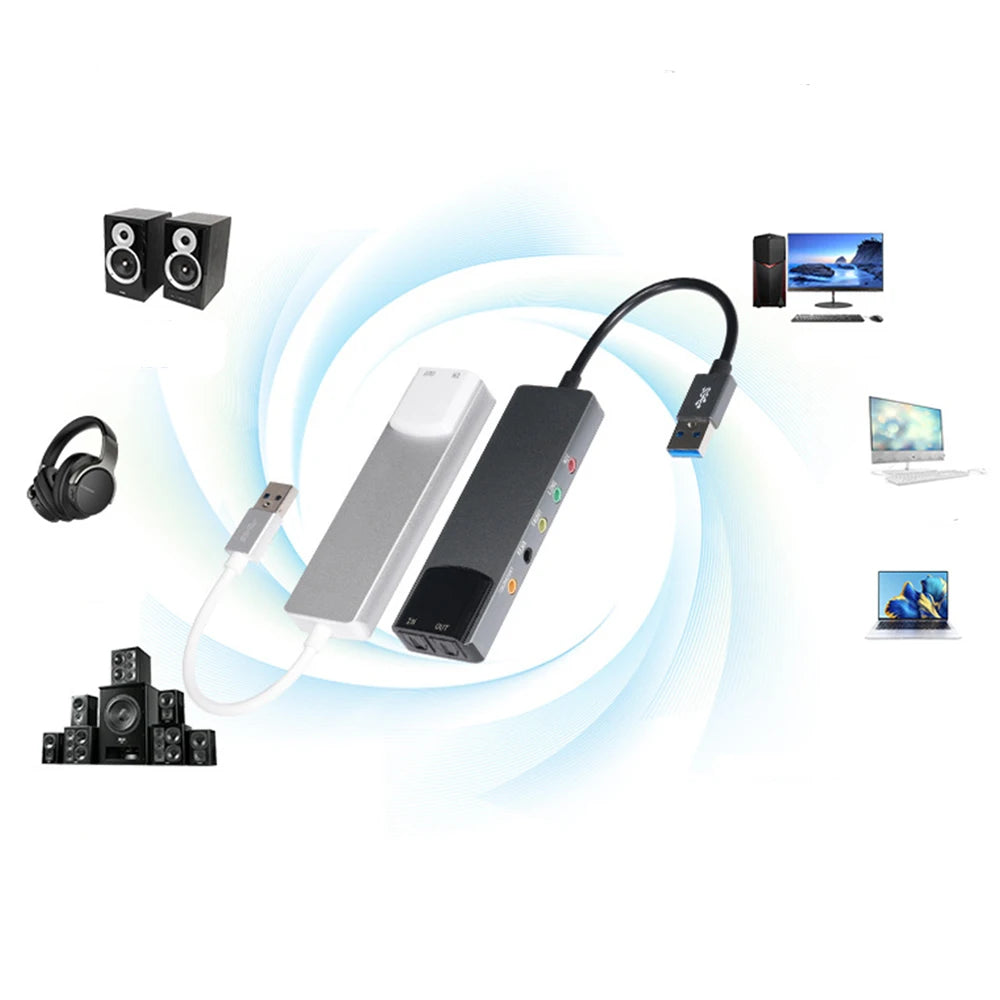 2026 High-quality 6-in-1 Usb Sound Card Usb Fiber Optic Spdif Sound Card for Computer External Multifunction Support Ac-3  5.1