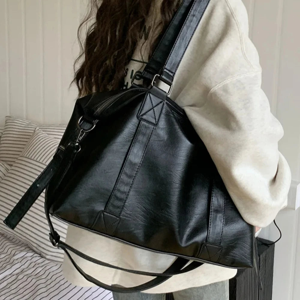 Large Capacity Black Shoulder Bags For Women Large Shopper Bag Solid Color Soft Leather Crossbody Handbag Lady Travel Tote Bag