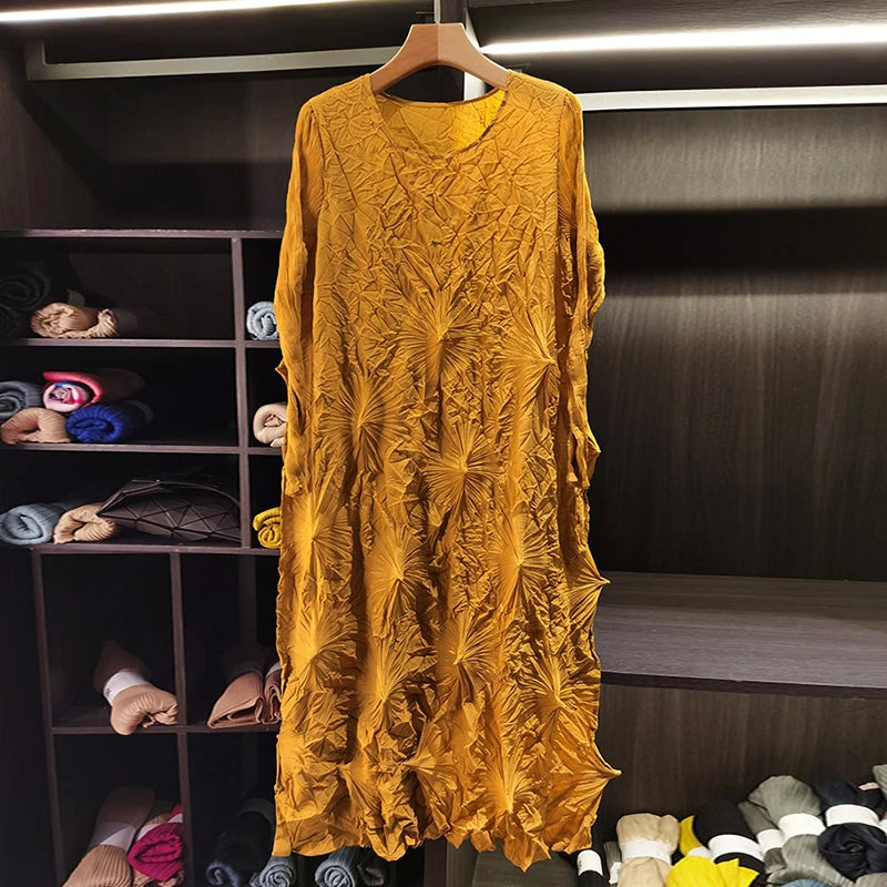 LANMREM Niche Design Pleated Women's Indian Pakistani Dress Spring 2026 New Elegant Loose High-End Round Collar Long Sleeve Clothing Chic 2DB6599 - 50% off.