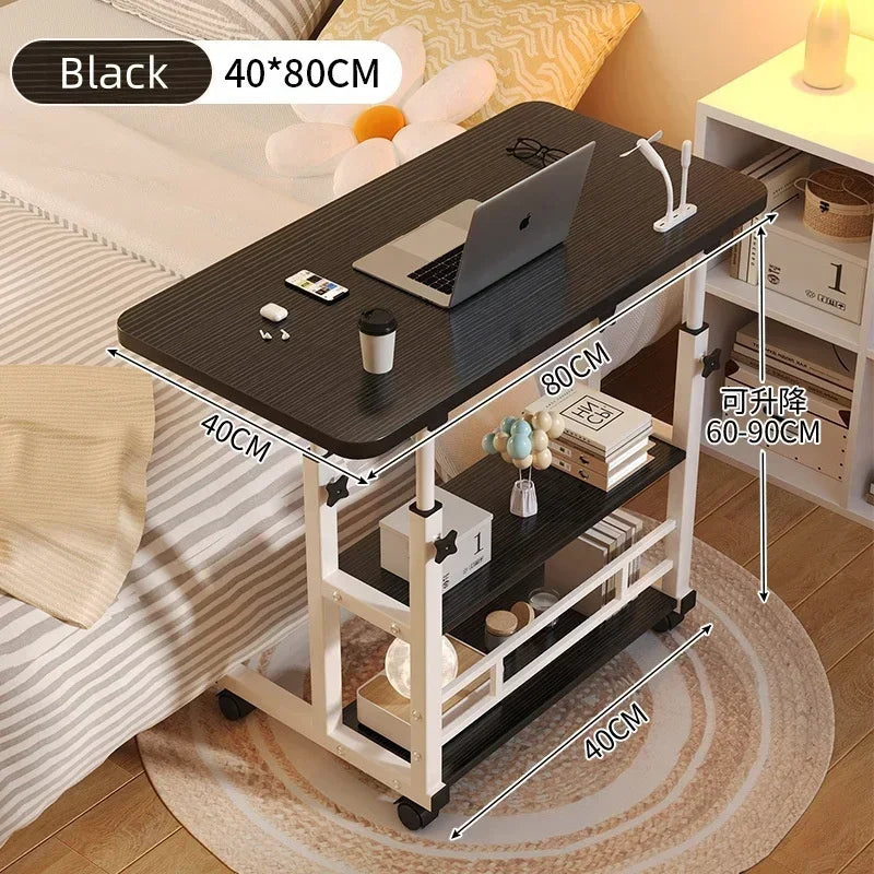 Portable Adjustable Laptop Desk with Wheels Simple Movable Bedside Computer Table Lift Study Table for Bedroom Office Home Use