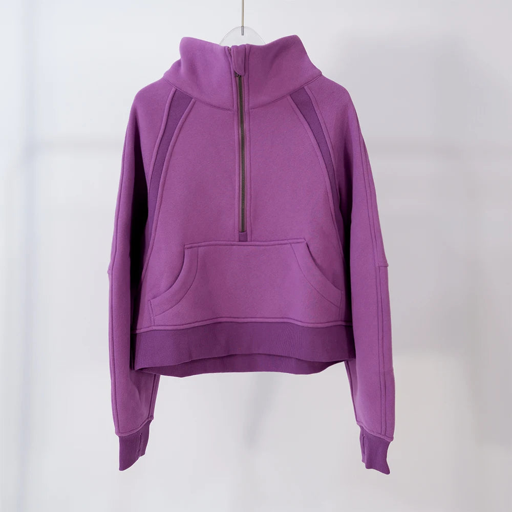 Women's large-size half-zip sweater, perfect for autumn and winter warmth, suitable for both sports and daily casual wear