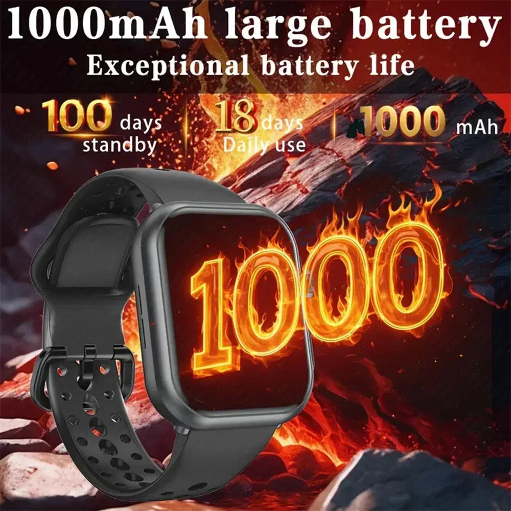 AI Voice Smart Watch Men Women 1.85 inches 1000mAh IP68 Bluetooth Call Blood Pressure Sleep Monitoring 100+Exercise Smart Watch