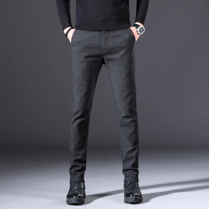 Men's Fashionable Dress Pants All-Season Cotton Blend Chino Trousers Korean Style Slim Fit Business Pants for Office Street
