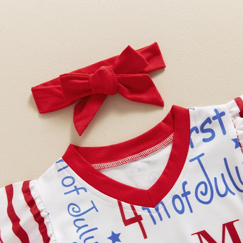 Toddler Boy 4th of July Outfit American Flag Print Romper and Hat Set Stylish Patriotic Clothing for Independence Day