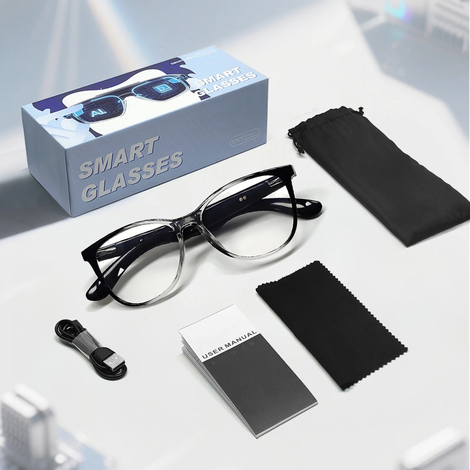 New Smart Glasses AI translation 100+ Languages Make Receive Calls Music Calling Noise Reduction Light BT TWS Glasses Men Women