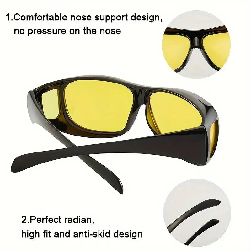 Night Vision Glasses For Women Men Outdoor Sports Oversized Driver Anti-Glare For Night Driving Can With Prescription Glasses