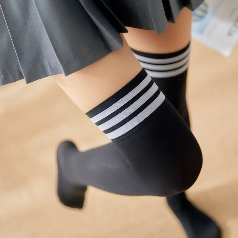 Solid Color Lolita Long Stockings JK Women Girls Cute Black White Tights Over Knee Thigh High Socks Cosplay Sexy Nylon Stockings