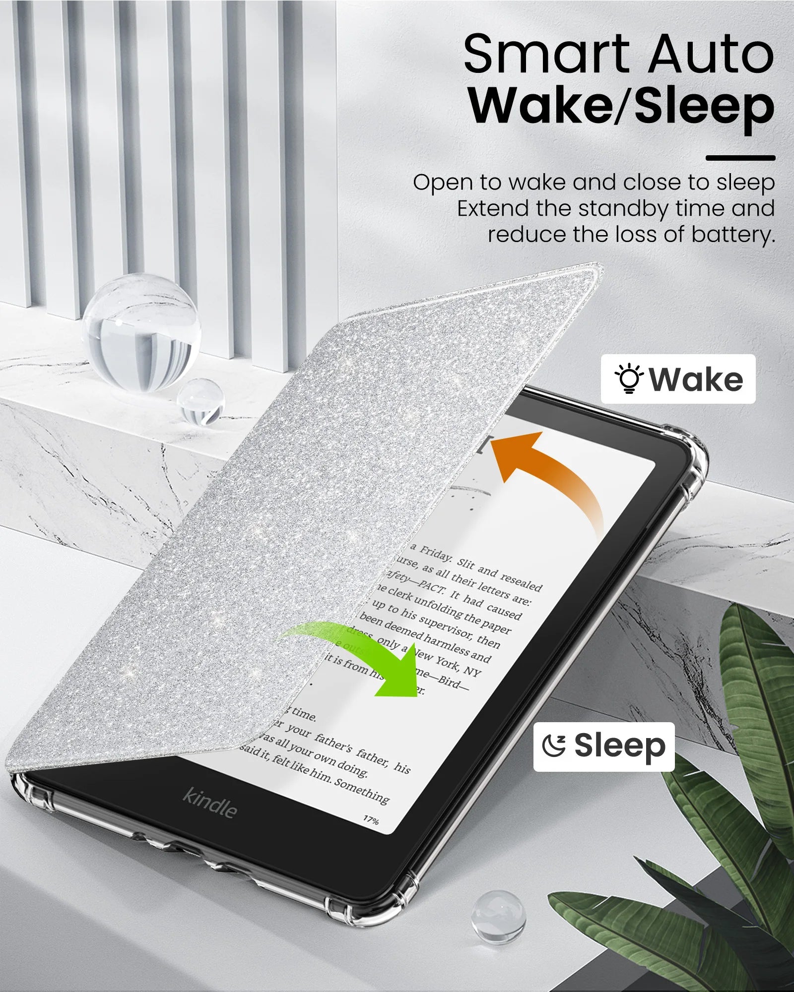 Case for 7" Kindle Paperwhite 2024 12th Gen Ultra Clear Soft Flexible Glitter TPU Back Cover Light Shell with Auto Wake/Sleep
