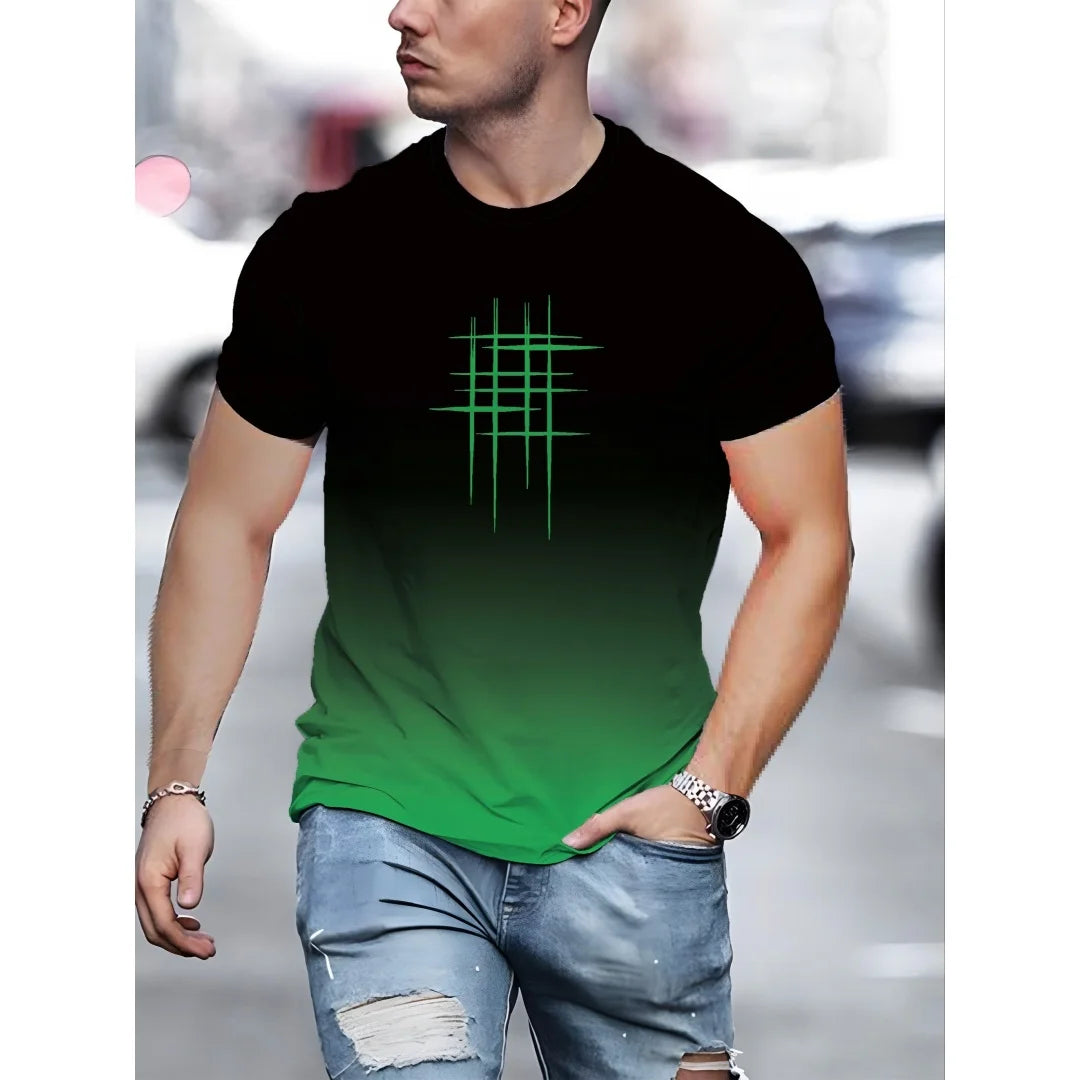 Summer Men's Minimalist T-Shirt Casual Loose Size Graphic Line Print Round Neck Short Sleeve Comfortable T-Shirt Tops Streetwear