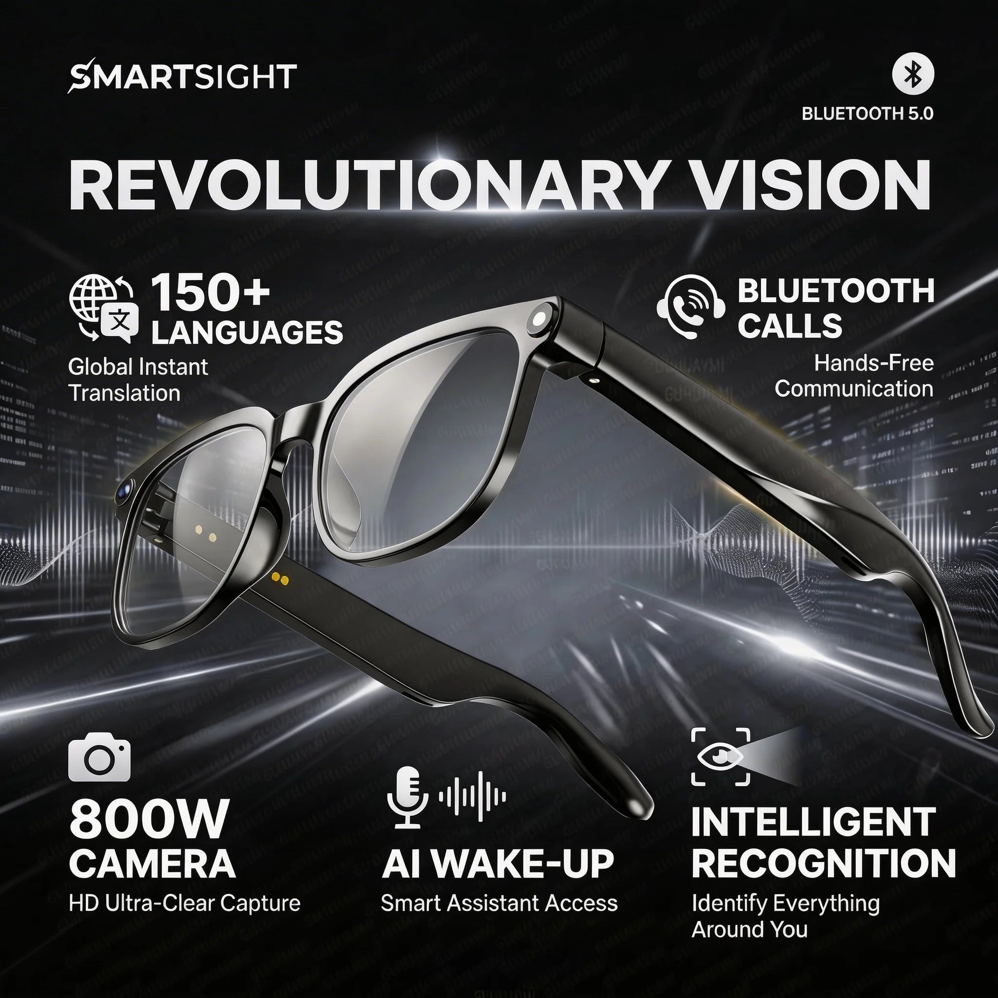 2026 New AI Smart Glasses AI Translation 800W HD Camera 4K Shooting Image Conversation Recording Listening To Music SmartGlasses
