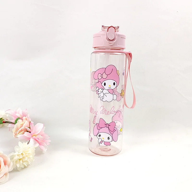 800ML Cartoon Hello Kitty Transparent Pop-up Spout Water Cup Hand-held Strap Anti-fall Kettle Portable Outdoor exercise SpaceCup