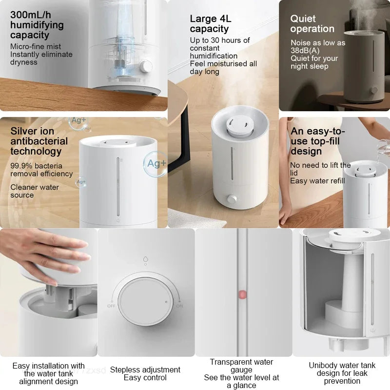 Mijia Humidifier 2 4L Mist Maker Air Diffuser Aromatherapy Humidifiers Silver Ion Antibacterial Air Humidifier for Home