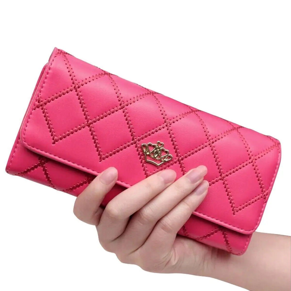 Fashion Women's Long Wallet Crown PU Leather Bifold Card Holder Money Purse Organizer Cellphone Handbag for Daily Use