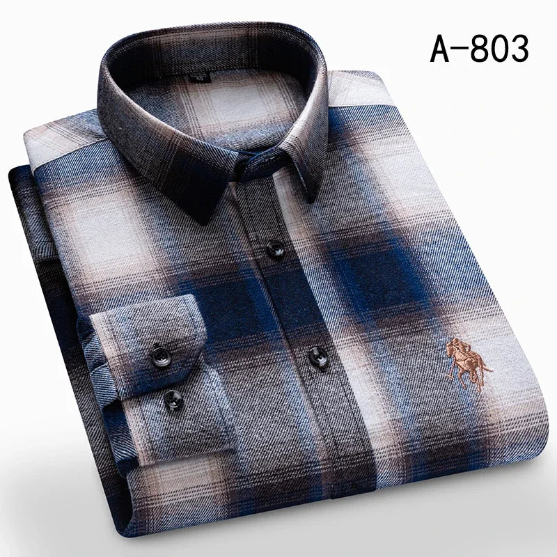 New Spring Fashion Flannel Long Sleeve Shirts For Men Plaid Plus Size Cotton Warm Soft Clothing Business Chic Smart Dress Shirts