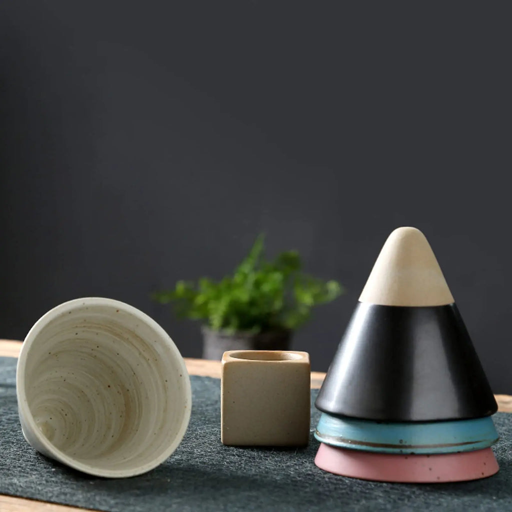 1Pack Ceramic Coffee Cup with Base 100mlCreative Triangular Cone Porcelain Cup Funnel Coffee Tea Cup Set Personalized Coffee Cup