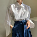 Neploe Korean Irregular Collar Design Long Sleeve Blouse Women Hit Color Striped Patchwork Loose Blusas Spring 2025 New Shirt