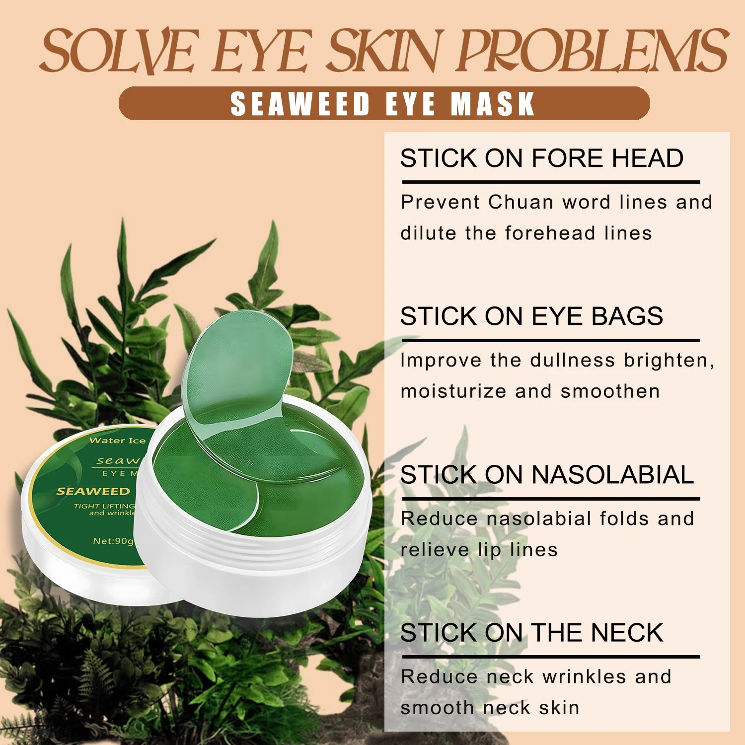 Seaweed Crystal Eye Mask; It Is Rich in Seaweed, Collagen and Hyaluronic Acid, Which Can Smooth Fine Lines, Fade Dark Circles, Tightens and Nourishes the Skin, Makes the Skin Smoothes and Softens the Eyes