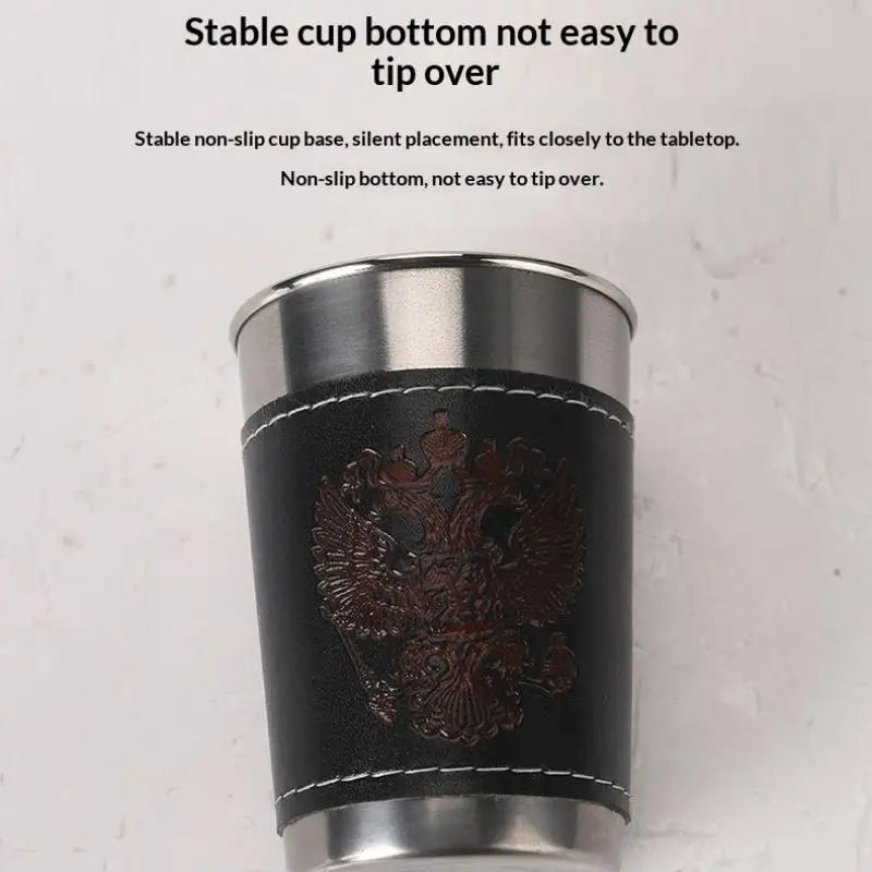 4Pcs/Set Portable Coffee Wine Beer Whisky Cup Camping Tableware Outdoor Travel Cups Stainless Steel Cup With PU Leather