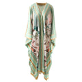 Kaftan Dress Floral Print Oversize Maxi | Luxury Designer Inspired Boho Chic Women Beachwear Summer Vacation Green High Quality