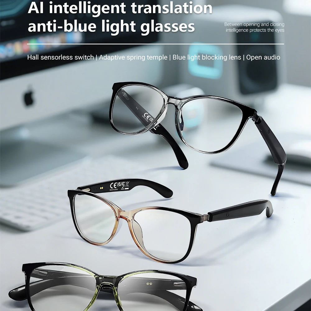 New Smart Glasses AI translation 100+ Languages Make Receive Calls Music Calling Noise Reduction Light BT TWS Glasses Men Women
