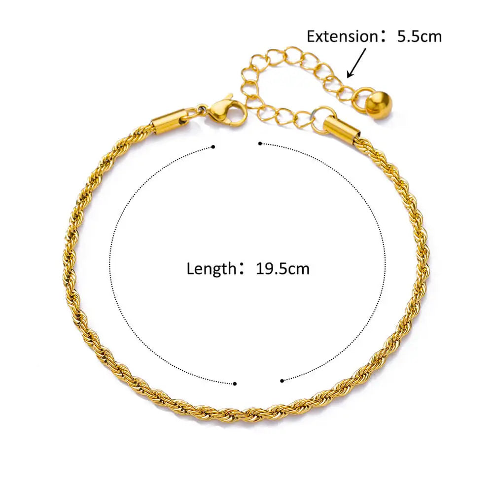 Punk Vintage Twist Rope Chain Anklets for Women Men Gold Color Adjustable Stainless Steel Anklet Jewelry Accessories Gifts 2024