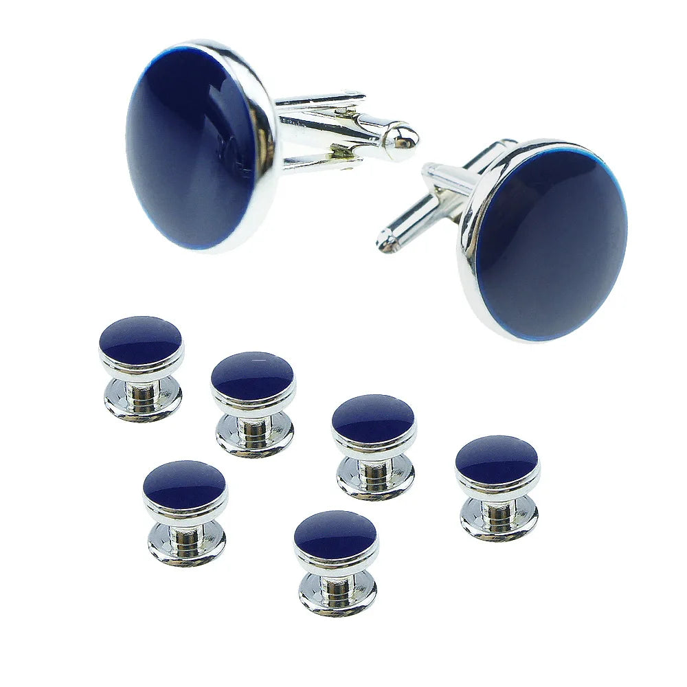 Mens Cufflinks and Studs Set for Tuxedo Shirts Business Wedding Party Cuff Links Classic Accessories Tie Clasp Collar Clips Gift