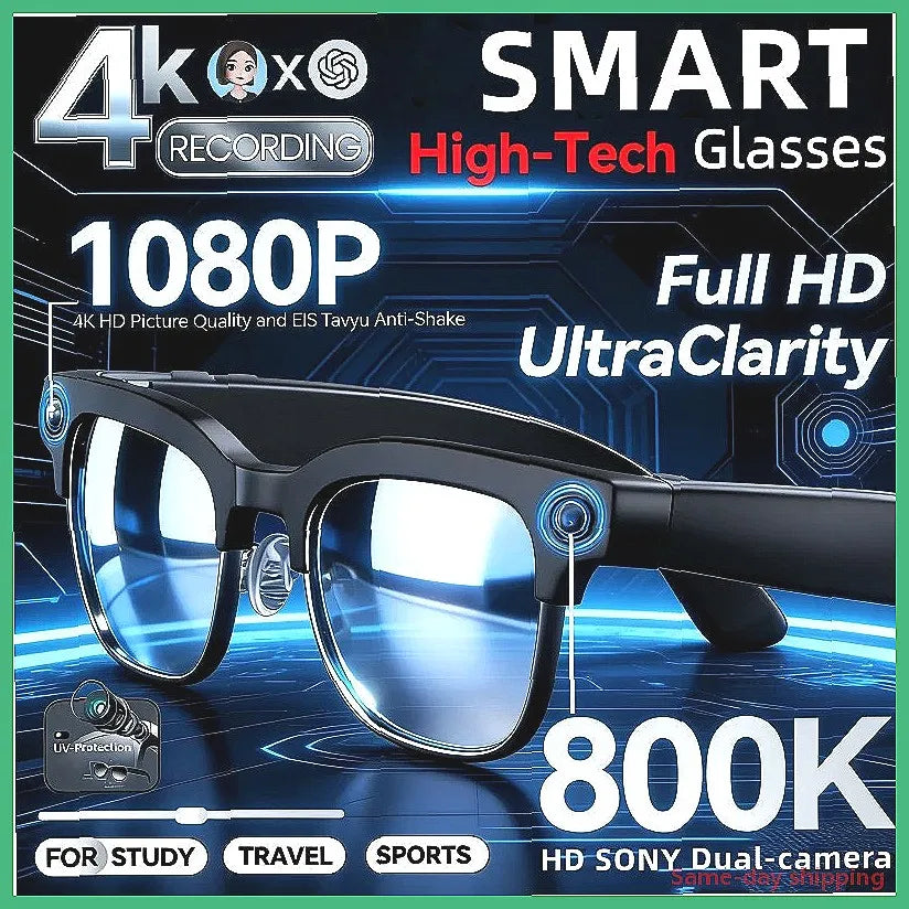 8K AI Smart Glasses with 100MP Camera, Bluetooth Call, Music Player, Touch Control Sport Sunglasses for Men and Women