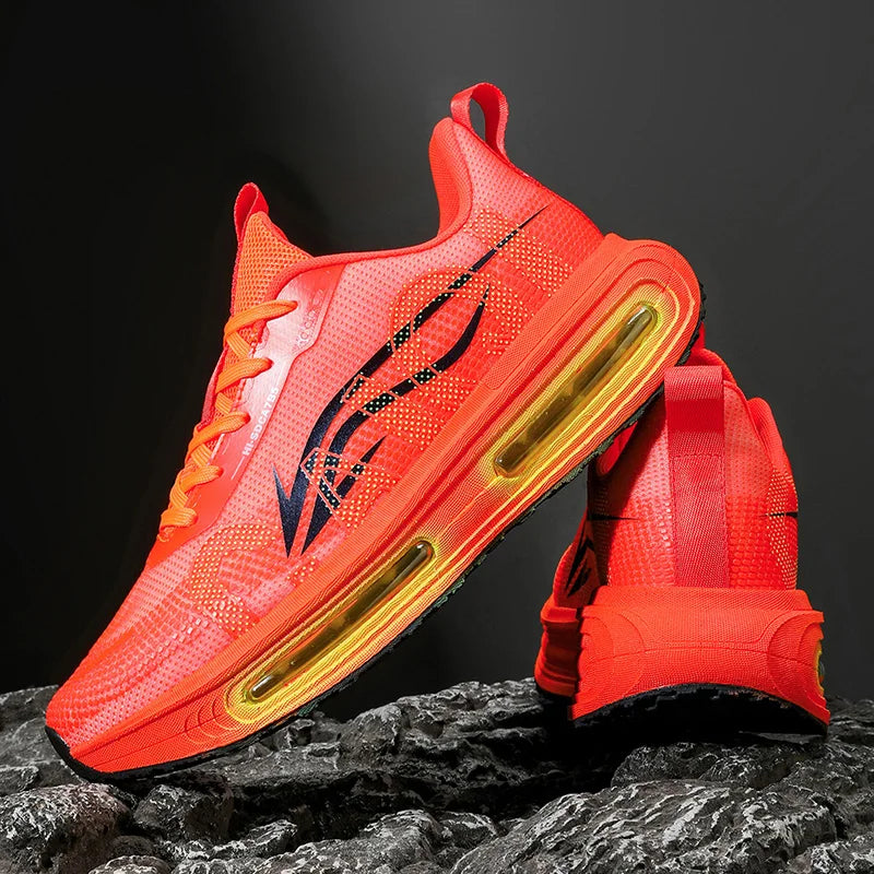 Men's Breathable Running Shoes for All Seasons - Shock-Absorbing Sole, Non-Slip Grip, Geometric Stripe Design, Suitable for Outdoor Jogging, Gym, and Casual Wear