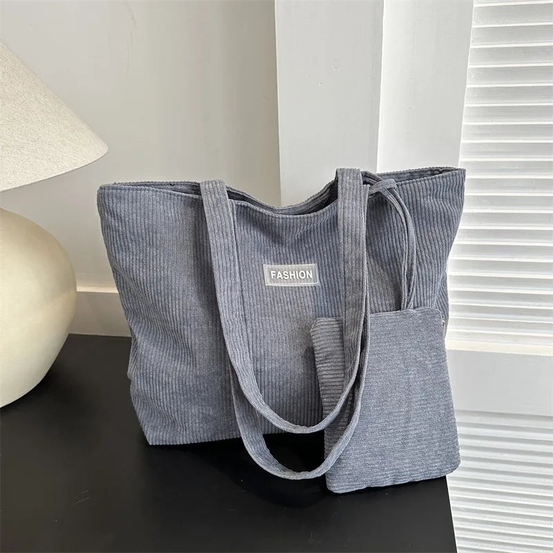 Ladies' handbag, corduroy ladies' shoulder bag, daily commuting tote bag, shoulder bag with small bag