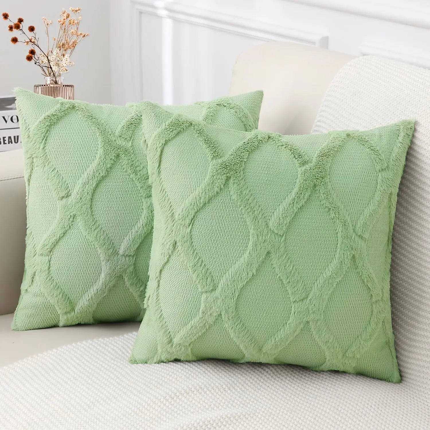 HAPIHAPPY Plush Throw Pillow Covers 12X20 Set of 1 Faux Fur Wool Bed Sofa Living Room Throw Pillow Covers Soft Home PillowCovers